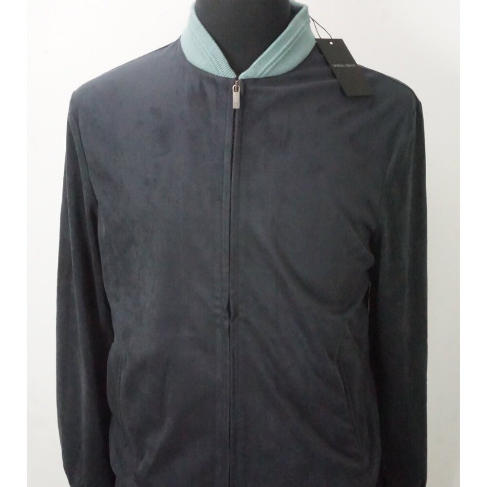 Giorgio Armani Black Label Blue Green Collar Full Zip Up Jacket Sz 48 NEW